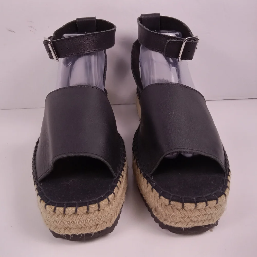 Asos Design Joyful Espadrilles Size 6 Black Faux Leather Flatform Boho Vacation